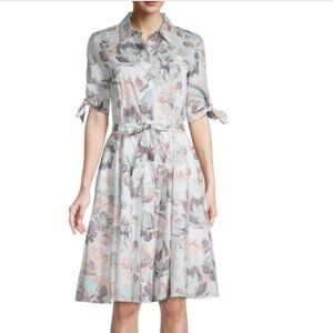 NWT Calvin Klein Floral-Print Shirt Dress size 2 White